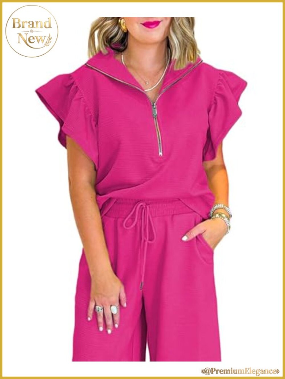 SELINK Two Piece Set Ruffle Cap Sleeve Wide Leg Pants Lounge Set